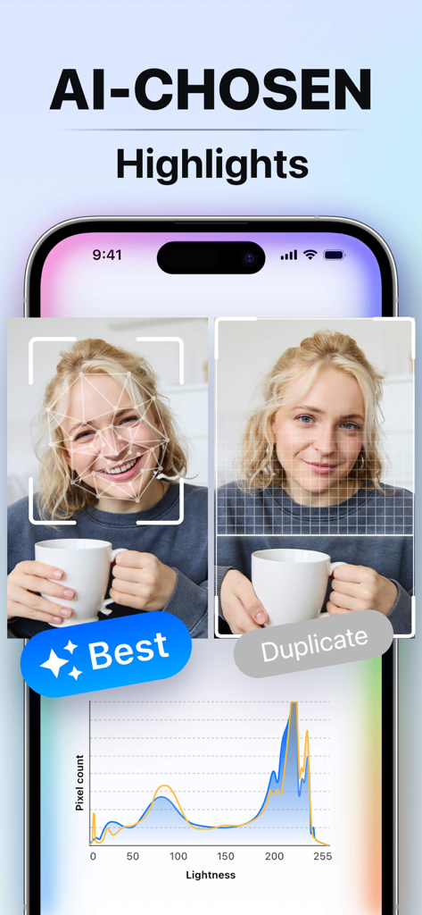Comparación lado a lado de dos fotos similares impulsada por IA, identificando la mejor toma y el duplicado