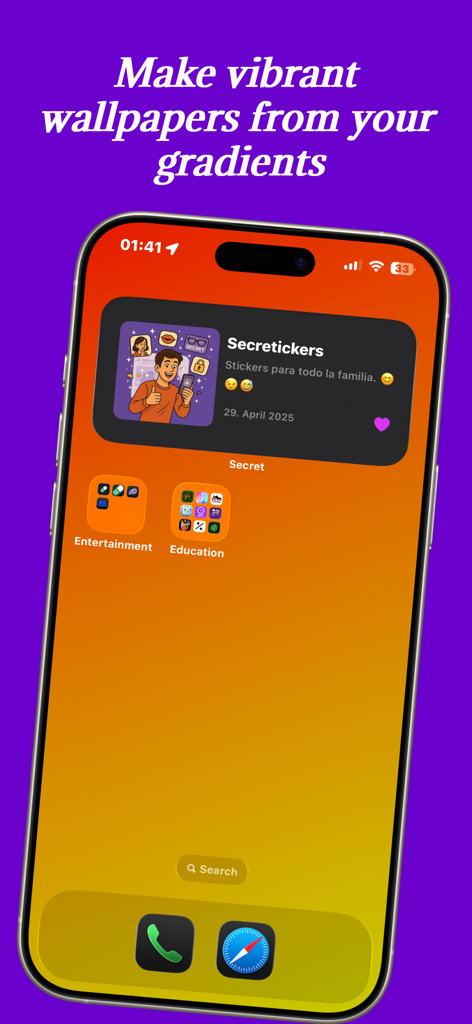 iPhone-Startbildschirm mit einem lebendigen orange-gelben Farbverlauf-Hintergrundbild