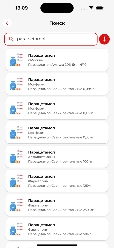 Apteka 1069 - Search results for paracetamol in the Apteka 1069 pharmacy app