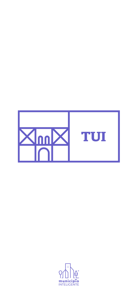 Tui - Schermata di avvio dell'app municipale ufficiale di Tui con il suo logo viola e lo slogan smart city.