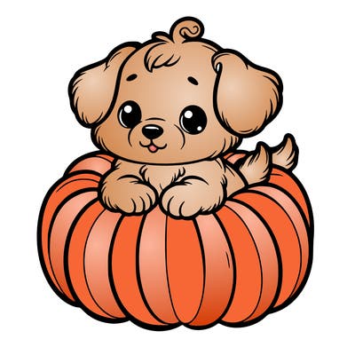 cute little puppy in a pumpkin