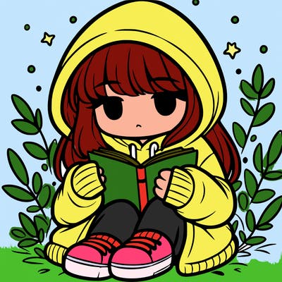 girl in oversized hoodie reading a book