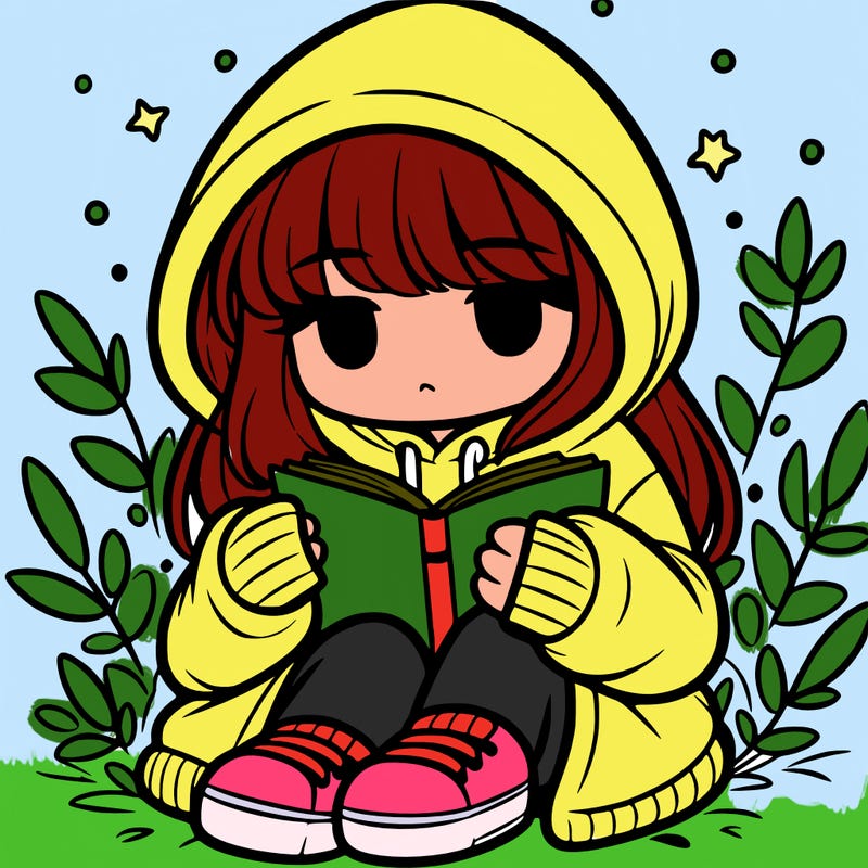 girl in oversized hoodie reading a book