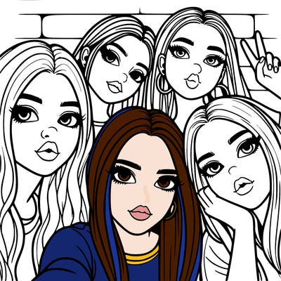 group of teen girls friends y2k up close in a selfie