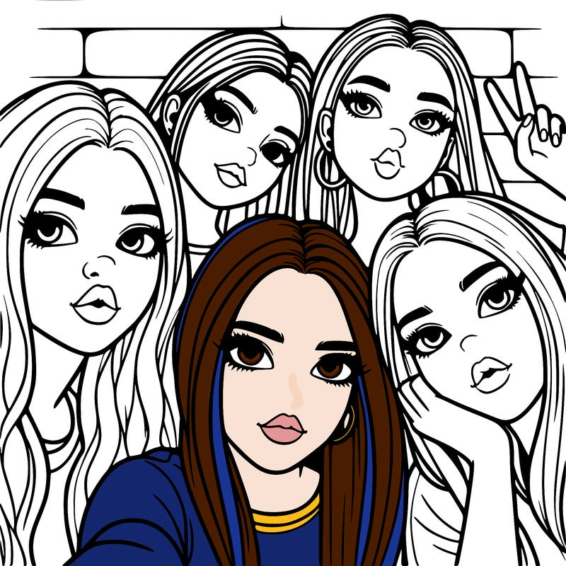 group of teen girls friends y2k up close in a selfie