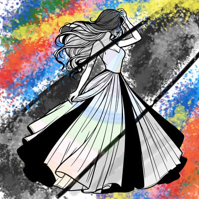 realistic woman with dress flowing in the wind