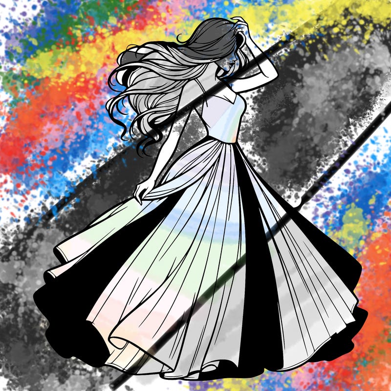 realistic woman with dress flowing in the wind