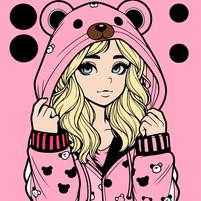 realistic girl in a animal pjs hoodie
