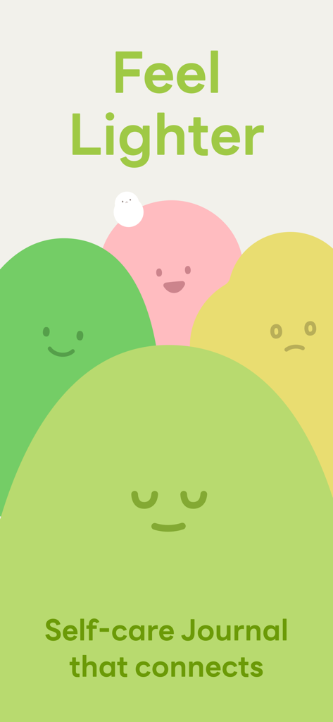 Cozy illustrations for Mymory self care journal with the text Feel Lighter
