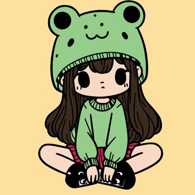 a girl wearing a frog hat and some frog socks