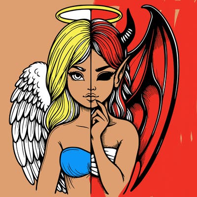 realistic angel half demon