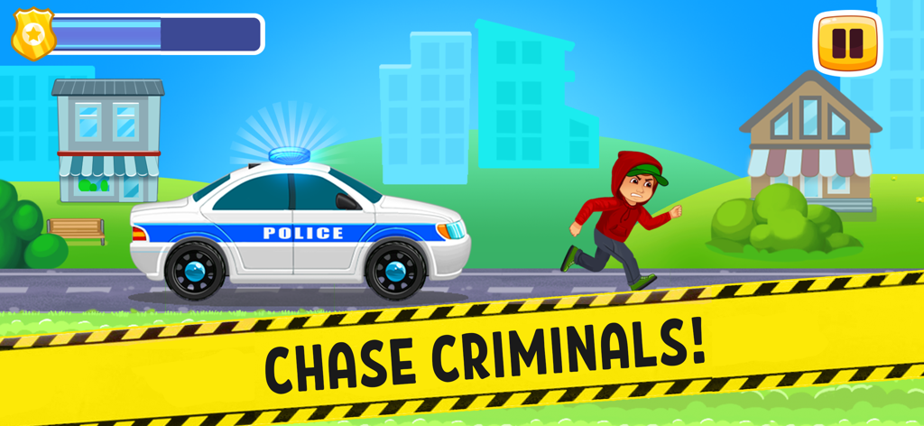 Police Racing! Cars Race Games - Cartoon police car chasing a criminal in a city