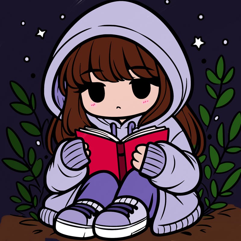 girl in oversized hoodie reading a book