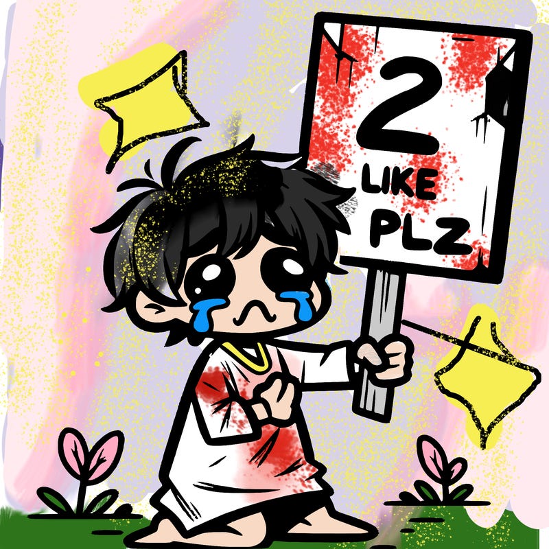 small poor toddler crying with sign that says 2 like plz