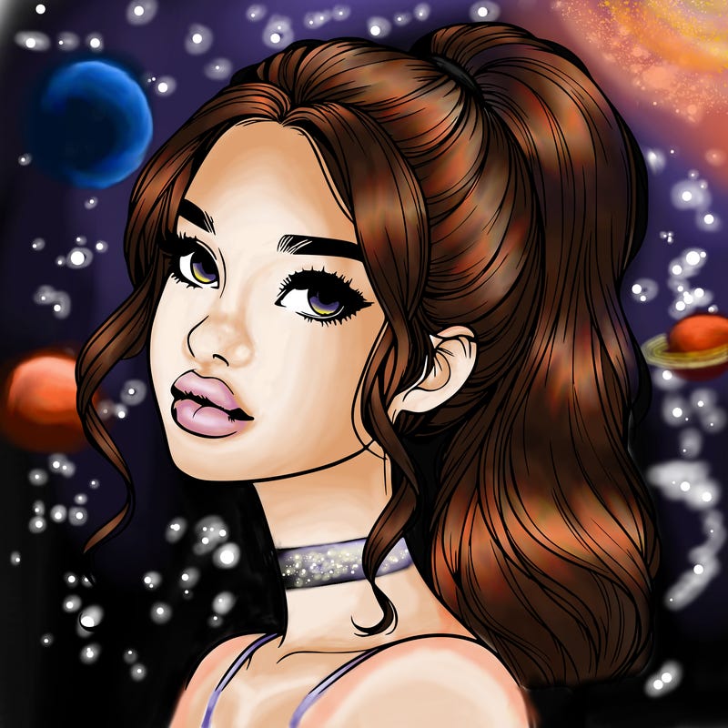 realistic girl with a ponytail on her hair and lips