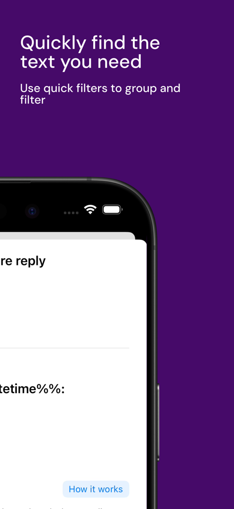 Función de filtros rápidos en la interfaz de la aplicación de teclado Expansor de Texto.