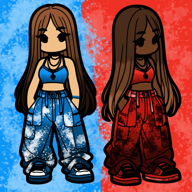 girl in baggy pants crop top and long hair