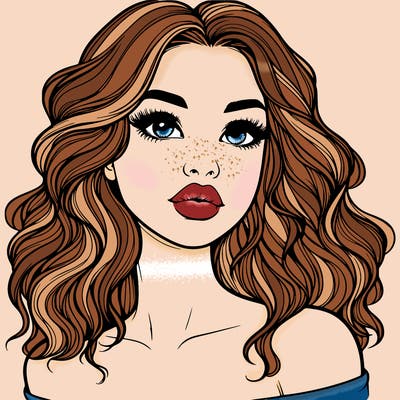 realistic girl with wavy hair and lips