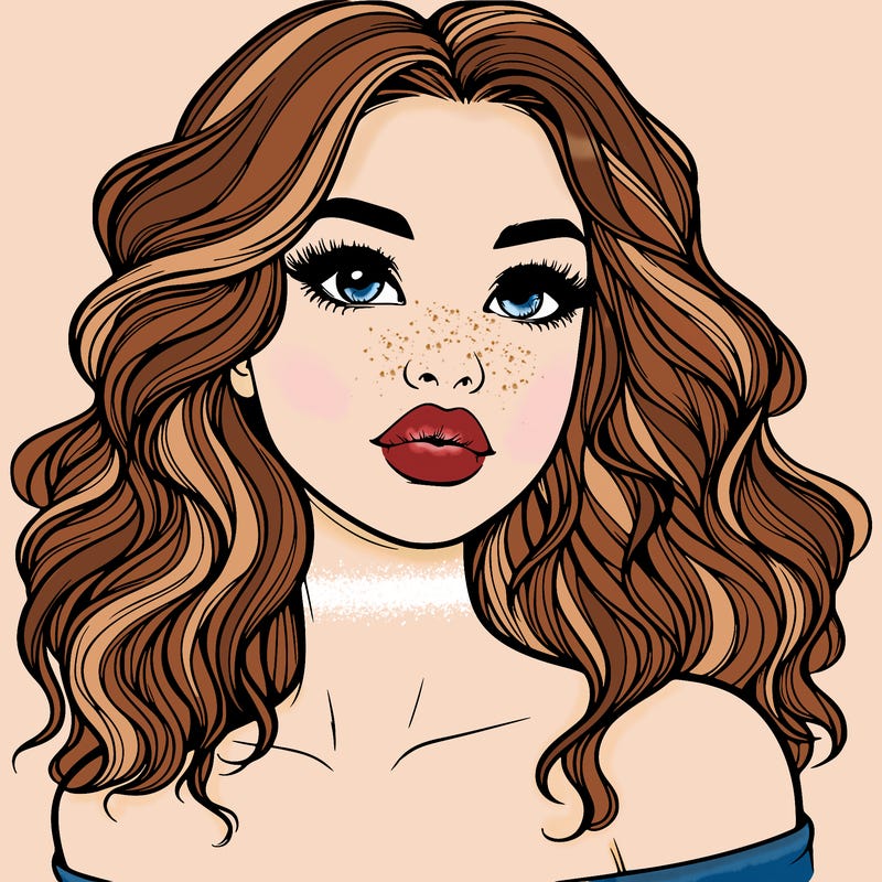 realistic girl with wavy hair and lips
