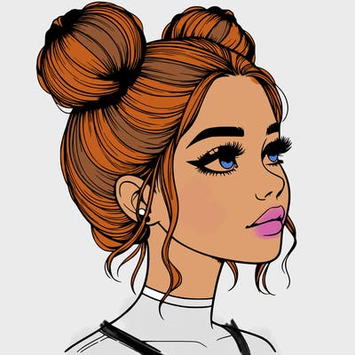 realistic girl with buns on the top of her head