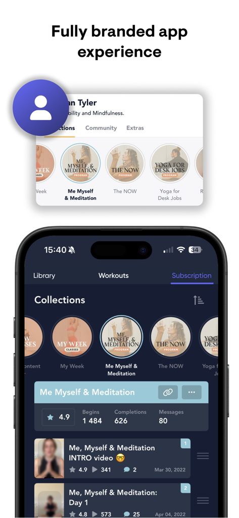 Playbook Creator - A smartphone screen displaying the Playbook Creator app interface with custom fitness collections and a branded user profile.