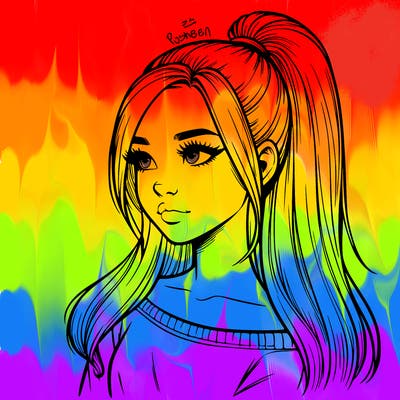 realistic girl with a high ponytail