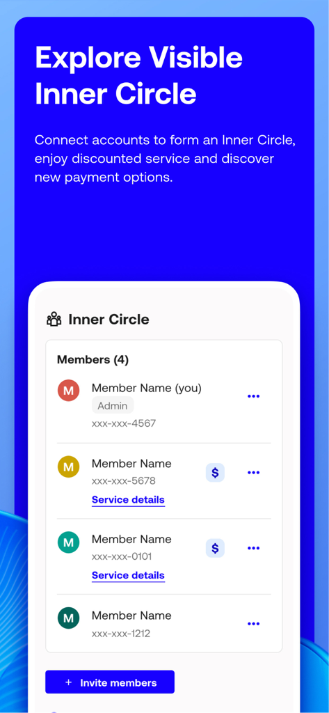 A screen from the Visible mobile app showing the Inner Circle group management feature with a list of members