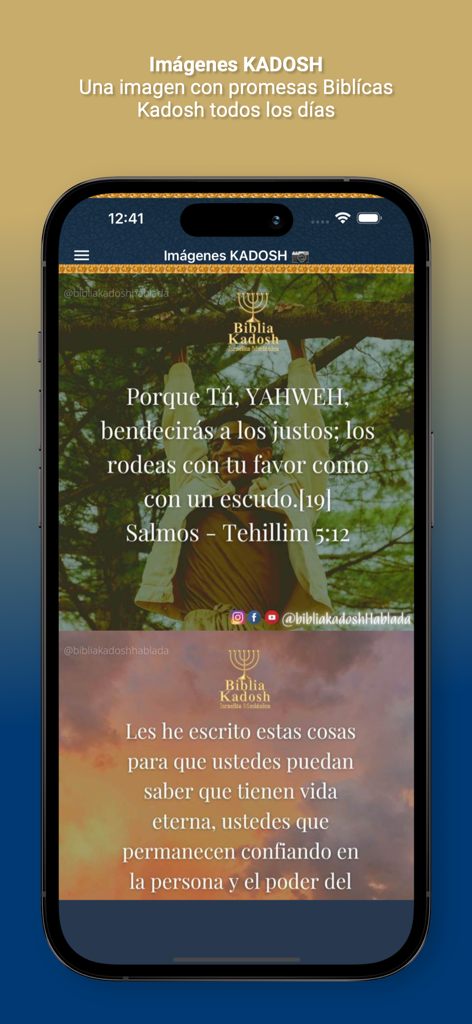 Biblia Kadosh - Interface of the Biblia Kadosh app showing daily biblical promise images with restored sacred names