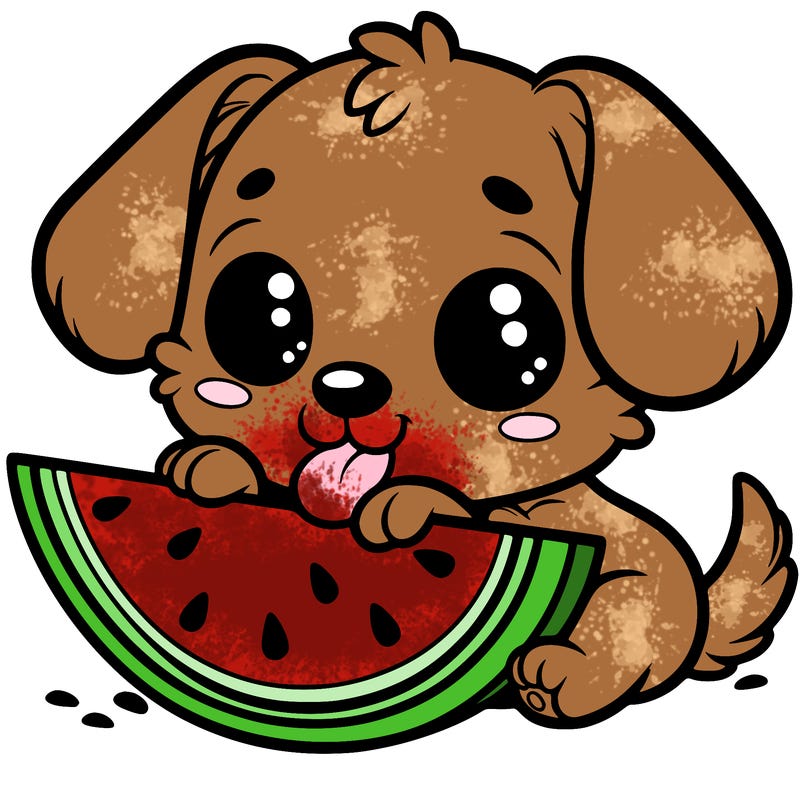 puppy eating watermelon