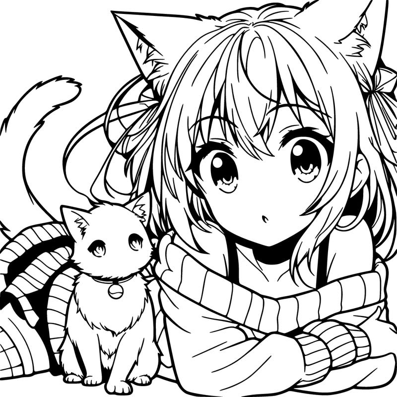 anime girl with cat