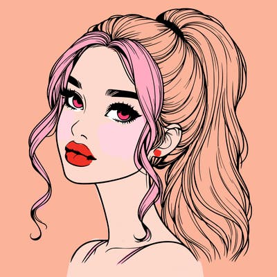 realistic girl with a ponytail on her hair and lips