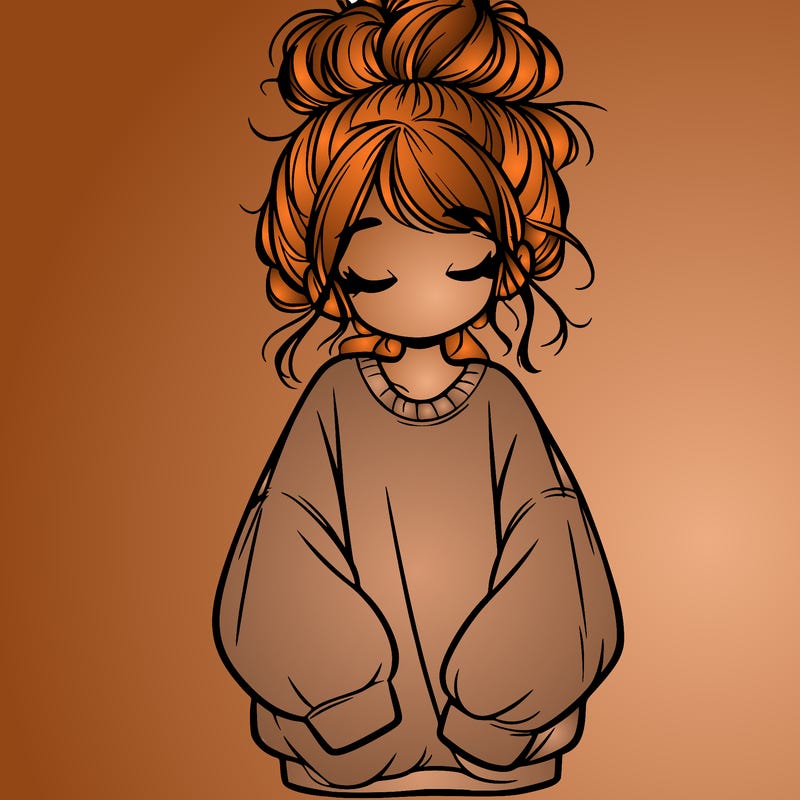 girl with baggy sweatshirt and messy bun