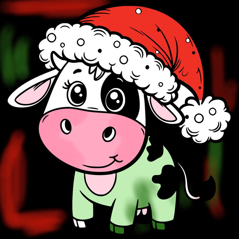 cow with santa hat