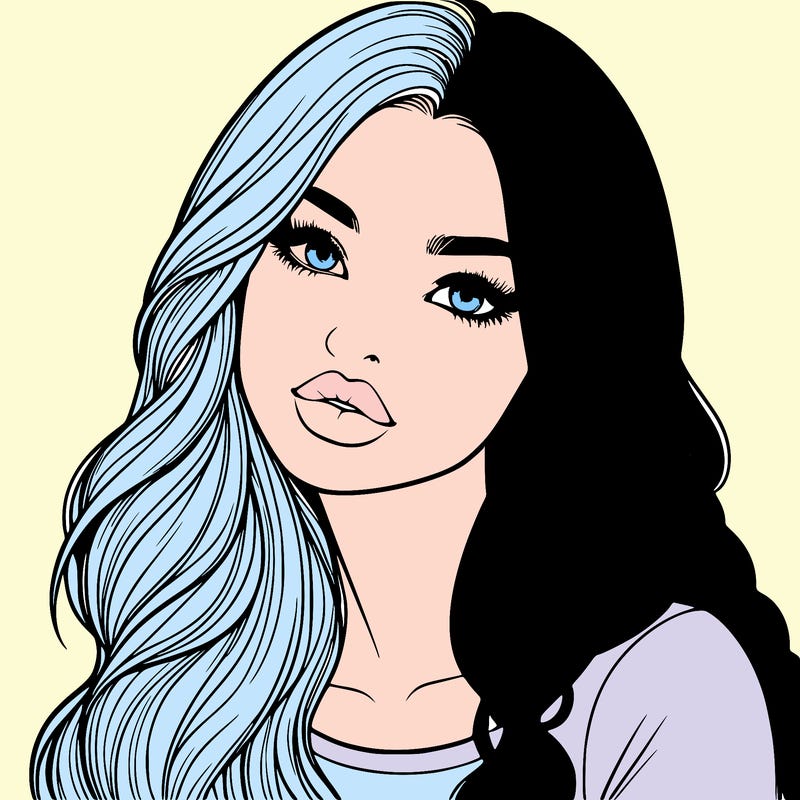 realistic girl with hair on her hair and lips