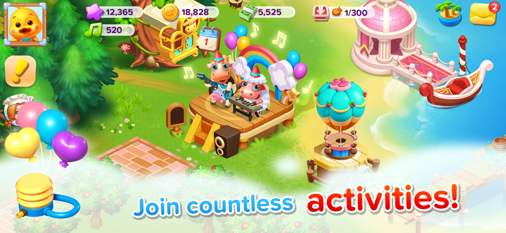 Family Farm Seaside - Animais fofos tocando música em um palco em uma vibrante cena de fazenda à beira-mar