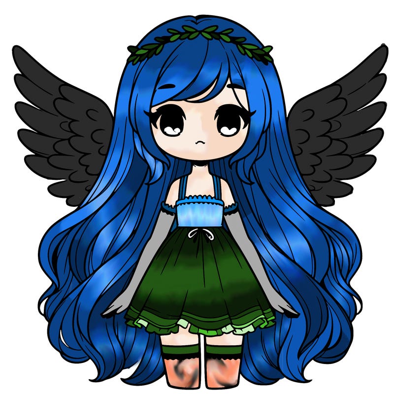 a girl with long hair and big wings