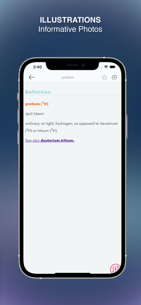 Mosbys Pocket Dictionary app screen showing the definition and pronunciation of a medical term