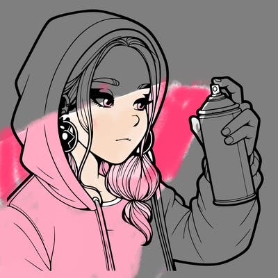 a realistic girl, spray painting