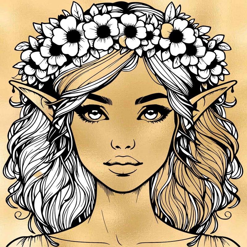 realistic female elf with flower crown