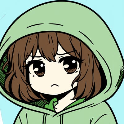 sad depressed anime girl with a frowning face in the hood