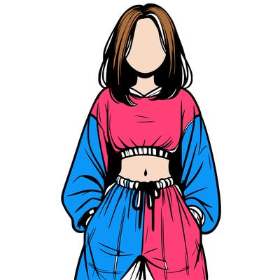 realistic girl faceless with baggy pants and a crop top