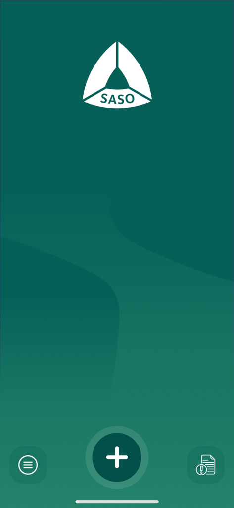 تأكد - Taakad mobile app interface with SASO logo and navigation buttons