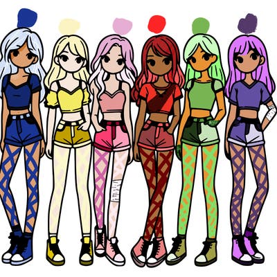 a group of girls wearing crop tops and shorts