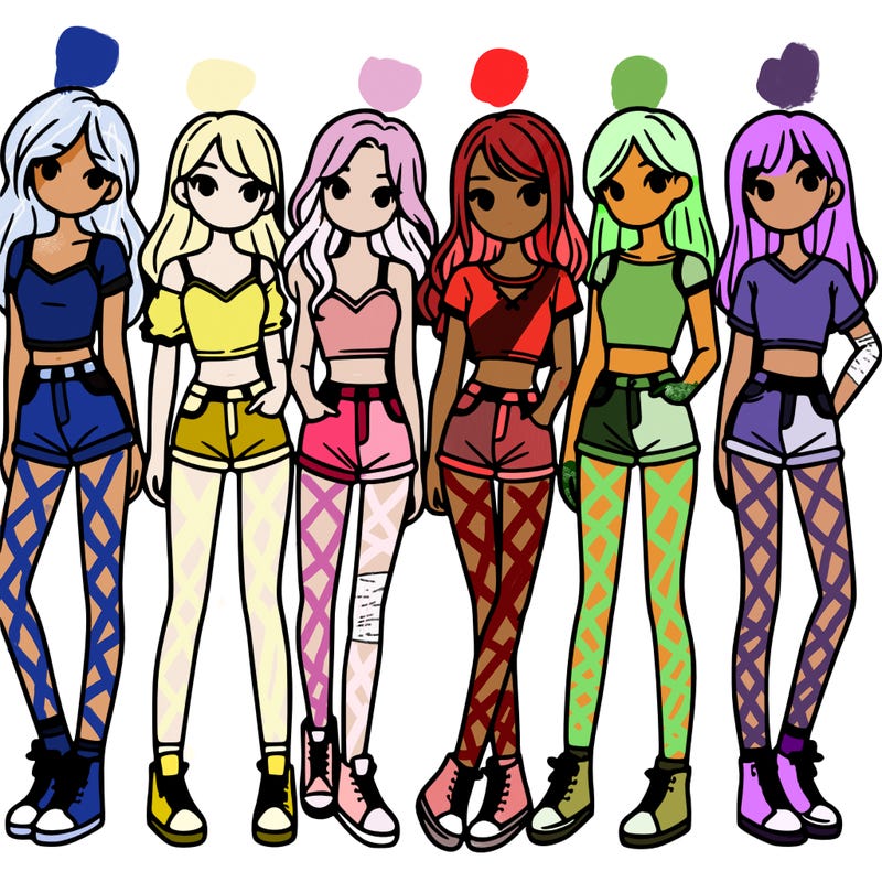 a group of girls wearing crop tops and shorts