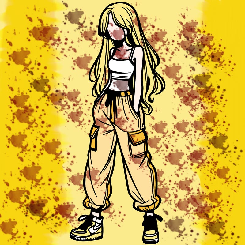 girl in baggy pants crop top and long hair