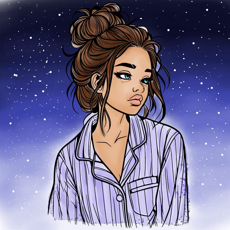 realistic woman with pajamas on and a messy bun