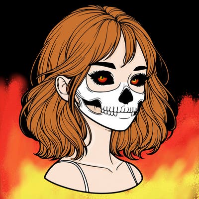 realistic girl with skull