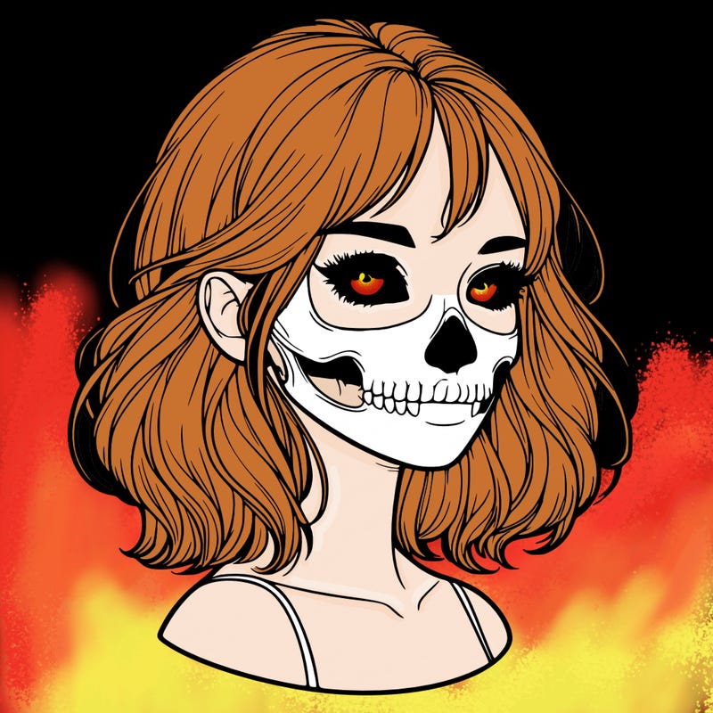 realistic girl with skull