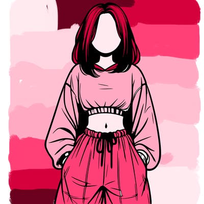 realistic girl faceless with baggy pants and a crop top