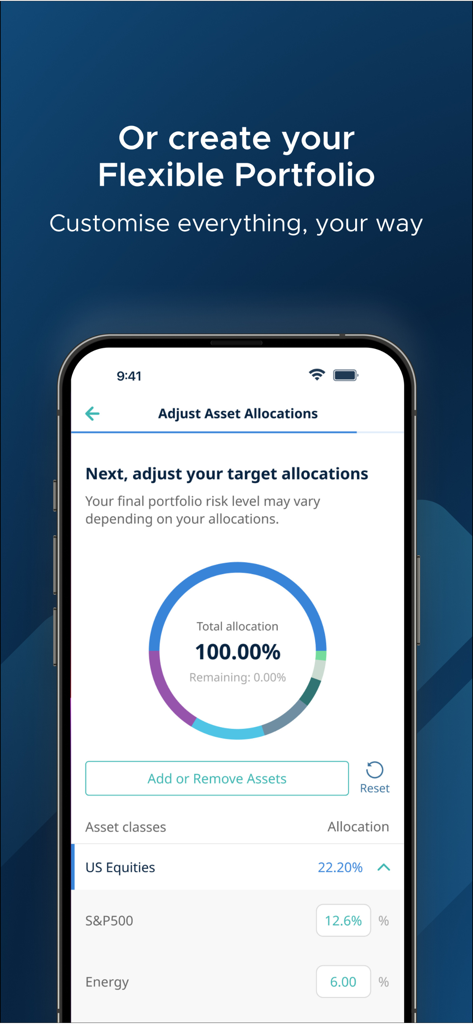 StashAway: Simple Investing - StashAway app interface for adjusting investment asset allocations